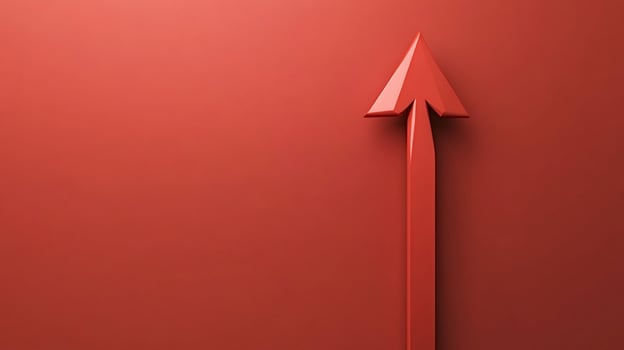 Red arrow pointing up representing growth on red background photo
