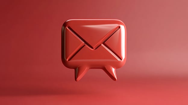 Red speech bubble with mail envelope icon on red background photo