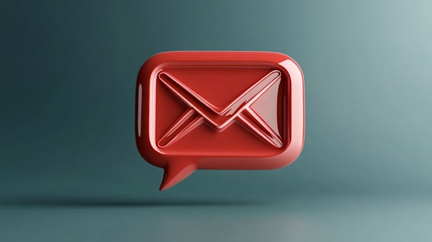 Red speech bubble showing email envelope on teal background photo