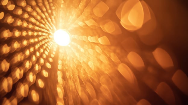 Closeup of a speaker on stage bathed in a spotlight that highlights their passionate expression. Surrounding them intricate light patterns dance along the backdrop casting dynamic shadow photo