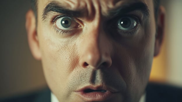 Shocked politician making a grimace with wide eyes and open mouth photo