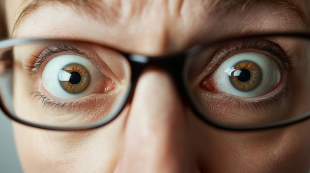 Woman showing fear and disbelief while wearing eyeglasses photo