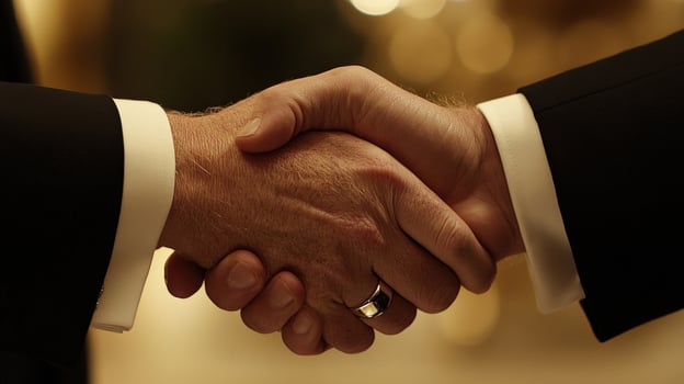 Two businessmen shaking hands in political agreement photo
