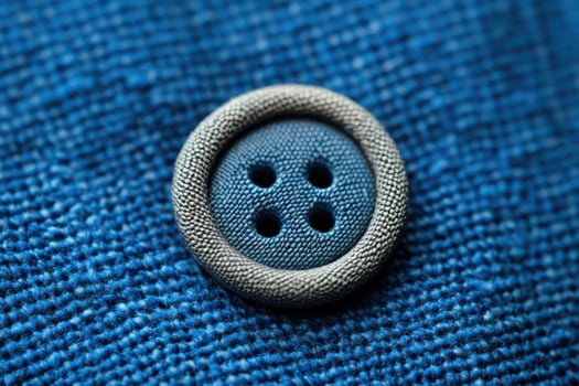 Button on blue fabric photo