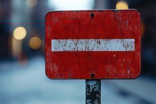 A red sign with a white line on it photo