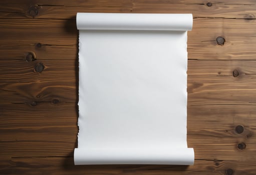 A blank white paper A4, white paper scroll, on wooden background photo