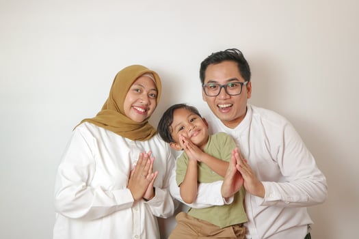 asian muslim family eid mubarak ramadan kareem celebration isolated over white background photo