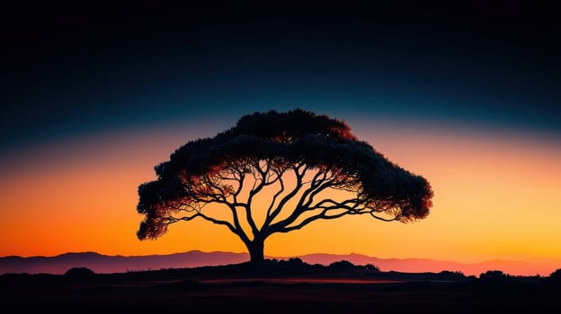 Majestic Silhouette of a Lone Tree at Sunset Vibrant Colors Landscape photo