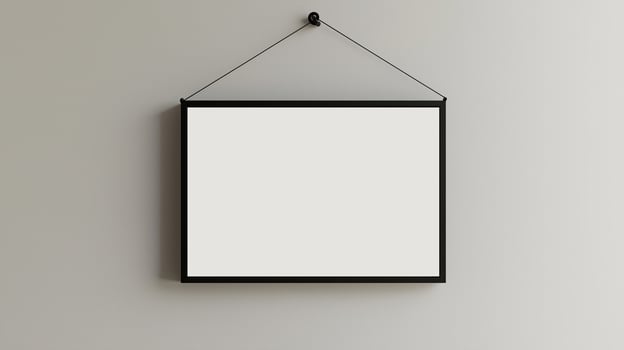 A blank white frame hanging on a wall photo
