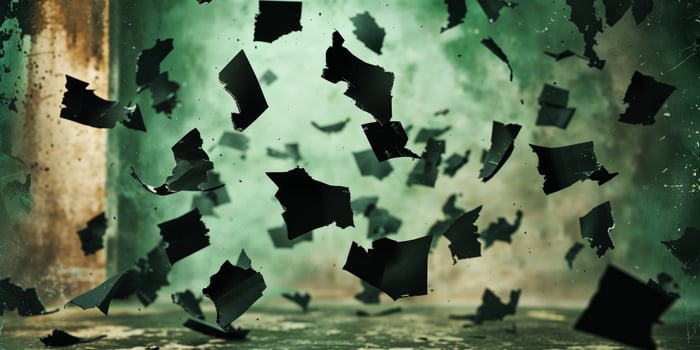 Torn Black Paper on Green Grunge Background Texture. photo