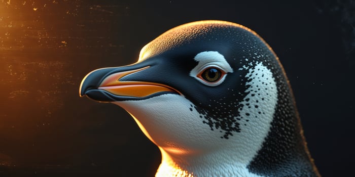 Close up of penguin face on dark background photo
