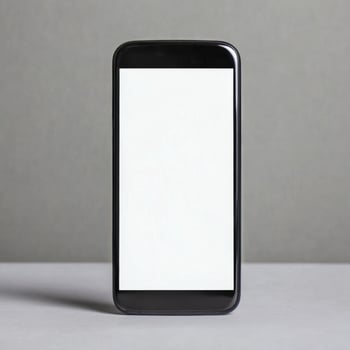 Modern Mobile Phone Standing Upright with Blank White Screen photo