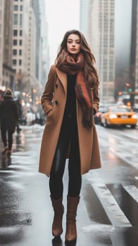 Stylish Woman in a Cityscape on a Rainy Day photo