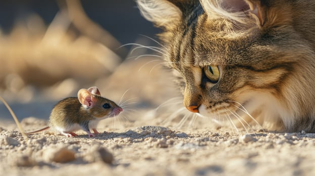 Cat and Mouse Face-Off in the Desert photo