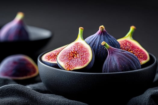 Figs in a bowl on a black cloth photo