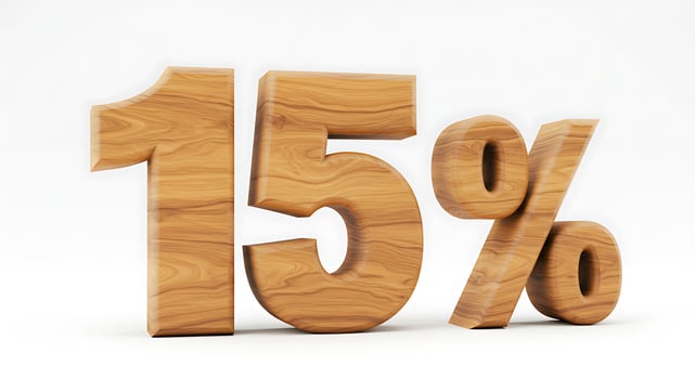 Fifteen Percent Discount Offer Displayed with Wooden Texture on White photo