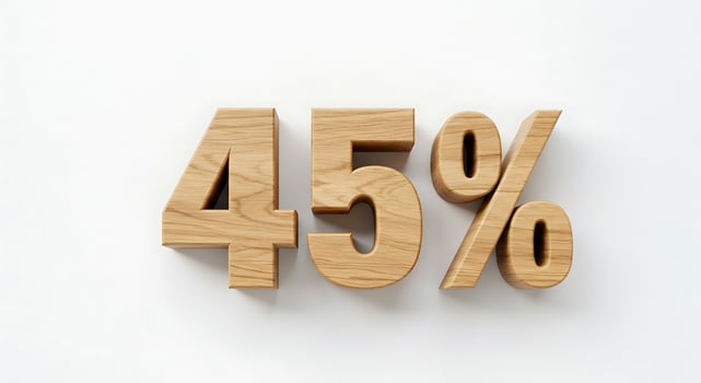 Forty-five Percent in Wooden Textured Numbers on White Background photo