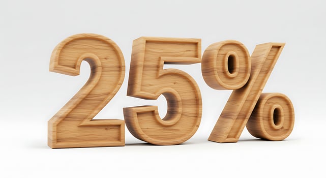 Wooden Twenty Five Percent Symbol Illustrating Discount or Promotion Concept photo