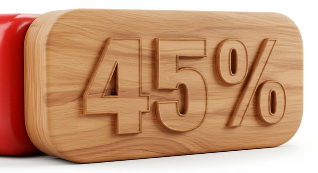 Displaying Forty Five Percent Discount on Wood Sign Next to Red photo