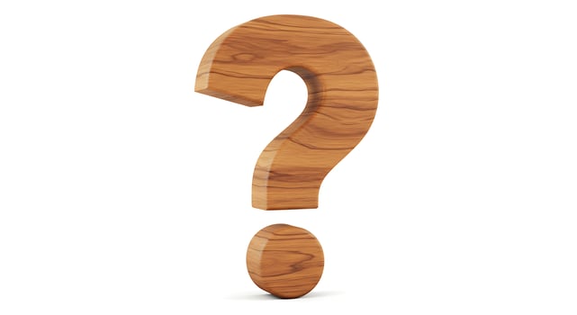 Isolated Wooden Question Mark Symbol on White Background Studio Shot photo