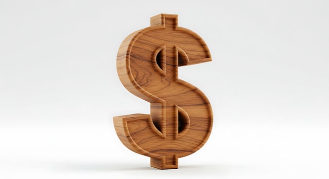 Dollar Sign Sculpture in Wood Texture Against a Simple Background photo