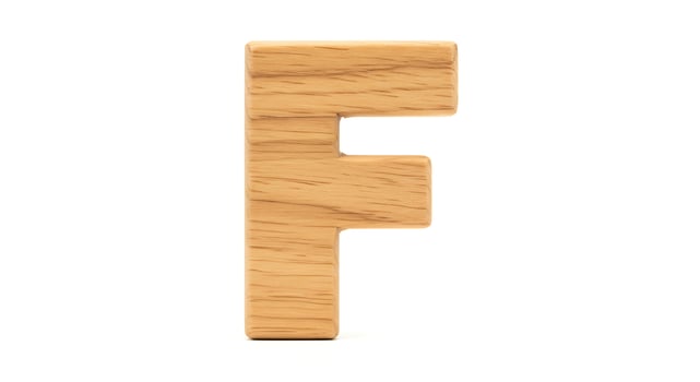 Isolated Wooden Letter F on White Background Showing Texture Detail photo