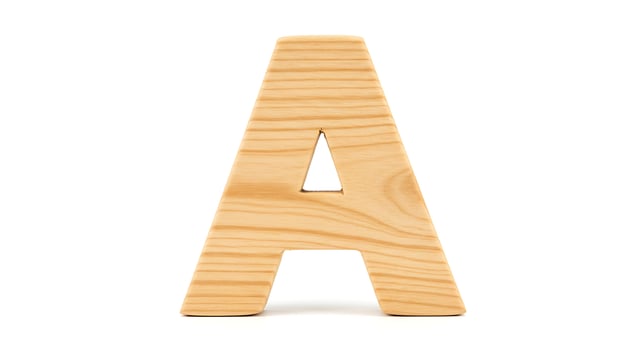 Wooden Letter a Standing Isolated on White Background Studio Shot photo