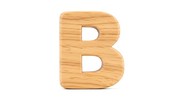 Wooden Letter B Standing Isolated on White Background for Education photo