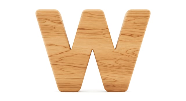 Wooden Lowercase Letter W Isolated on White Background Educational Concept photo