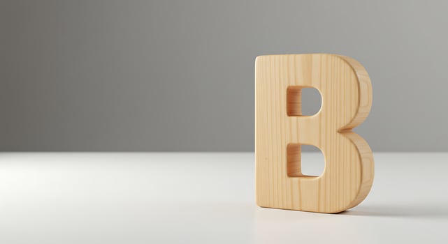 Wooden Letter B Standing on White Surface Against Gray Background photo