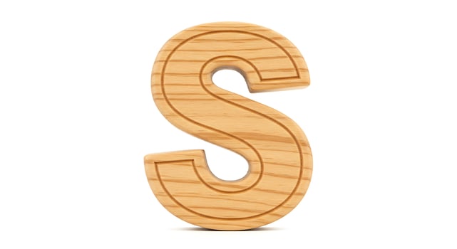 Letter S Standing Isolated on White Background with Wooden Texture photo