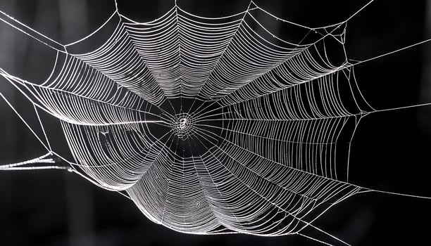 Neon Web Structure in a Dark Atmospheric Setting photo