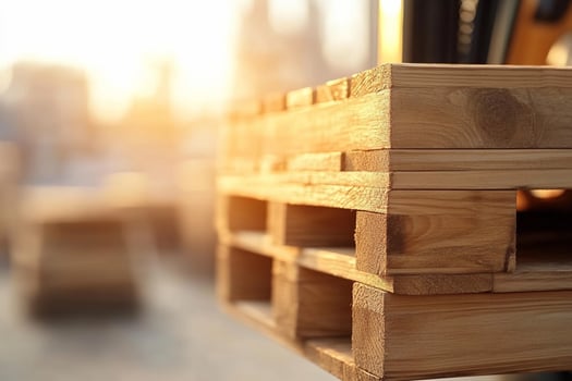Wooden pallets stacked on a forklift photo