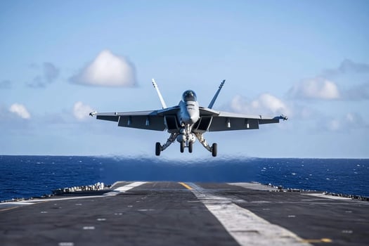 A fighter jet taking off from an aircraft carrier photo