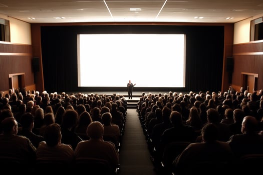 A large auditorium full of people watching a movie photo