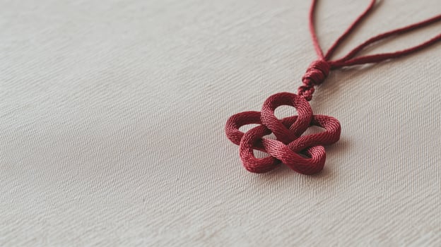 A red necklace with a knot on it photo