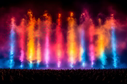 Vibrant Music Festival Light Show with Colorful Smoke Effects at Night photo