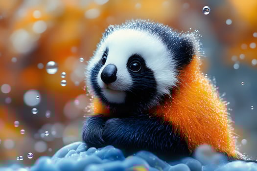 Cute Fluffy Baby Panda in a Dewy Fantasy Setting - Ideal for Print, Card, Poster Design photo