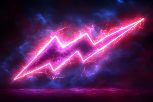 Neon Lightning Bolt Against Dark Sky - Energy and Power Concept photo