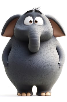Cute cartoon elephant character standing with big eyes and hands behind its back photo
