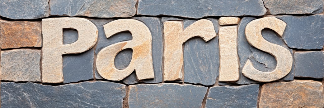 Paris spelled with stones on a rock wall photo