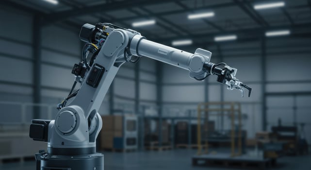 Industrial Robotic Arm Operating in a Modern Factory Automation Environment photo