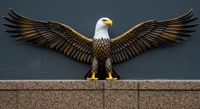 Majestic Bald Eagle Wall Sculpture with Spread Wings - American Patriotic Symbol on Stone and Painted Background photo
