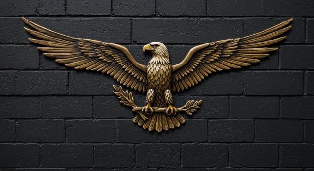 Bronze Bald Eagle Emblem Mounted on Black Brick Wall - American Patriotic Symbol photo
