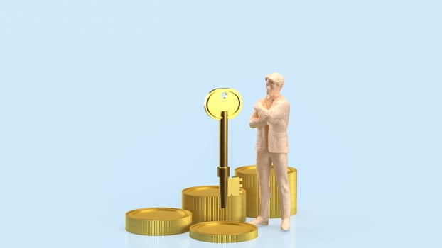 Key and coins for Business concept 3d Rendering. . photo
