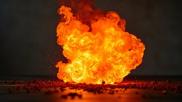 Fiery explosion a burst of orange flames and smoke. photo