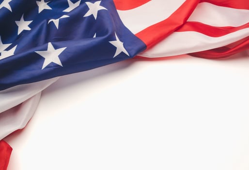 Part of the American flag is on a white background. photo