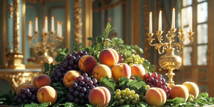 Sunlit Still Life A Luxurious Fruit Display in a Gilded Room photo