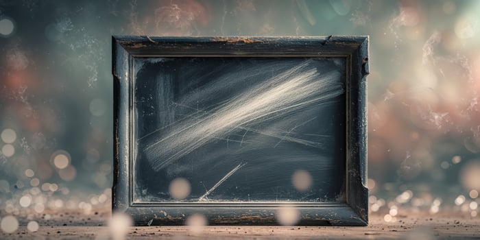 Wooden Frame Chalkboard with White Chalk Scratches. photo