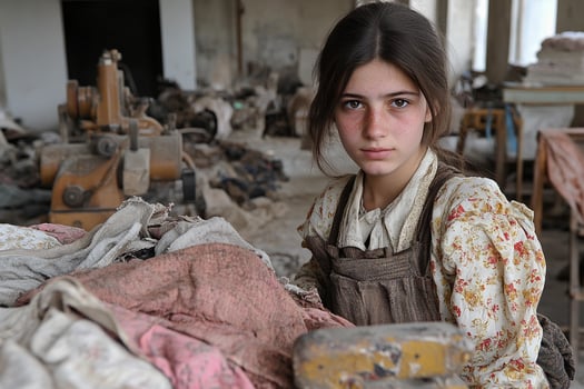A young girl in an old factory photo